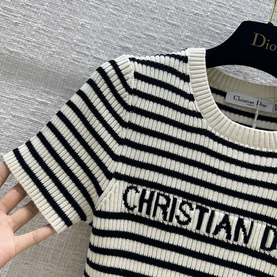 藤原聡 ディオールtシャツ激安通販 短袖 トップス 純綿 縞模様 シンプル 刺繍 ロゴプリント 大人気 ブラック_3