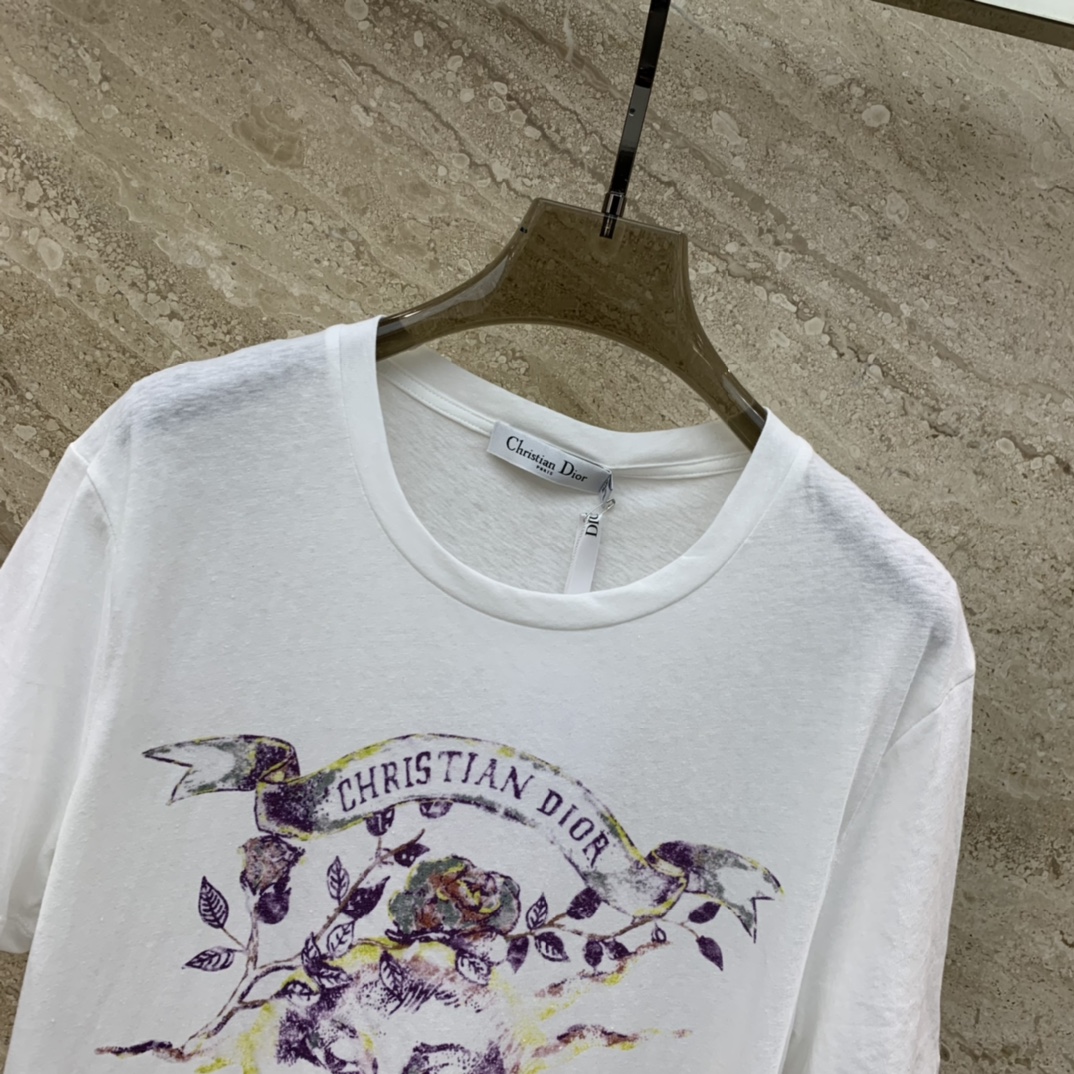 期間限定SALE!! ディオールtシャツヤフオクコピー 短袖 トップス 純綿 シンプル プリント 夏服 ホワイト_2