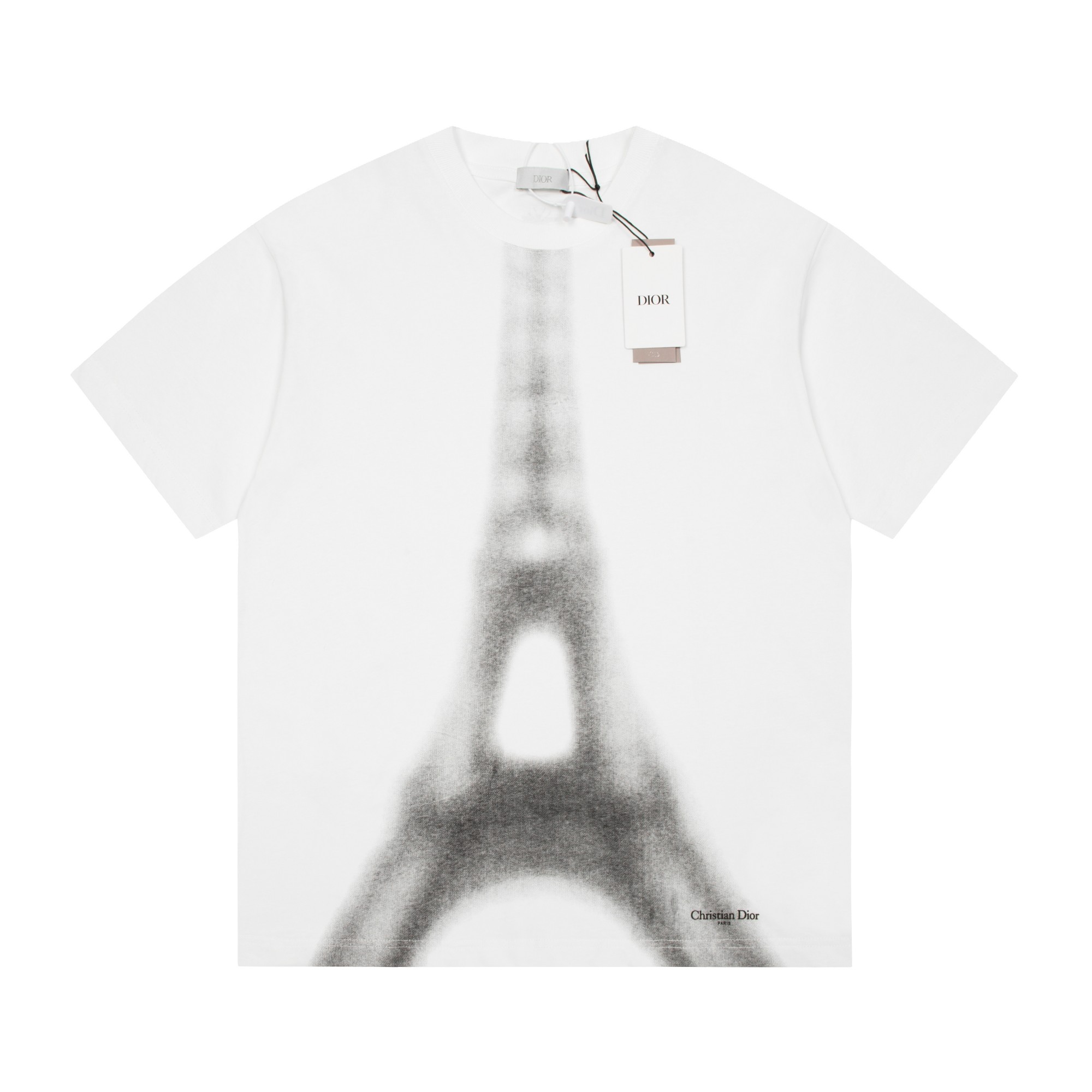 dior 服 tシャツ偽物 短袖 トップス 純綿tシャツ 鉄塔プリント ゆったり 男女兼用 ファッション ホワイト_1