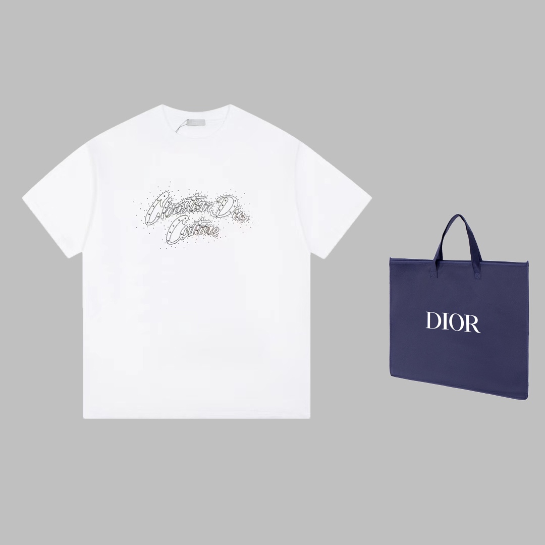 抜群な存在感 レディース ディオールtシャツ偽物 純綿 シンプル 半袖 トップス プリント ダイヤモンド飾り ホワイト_10