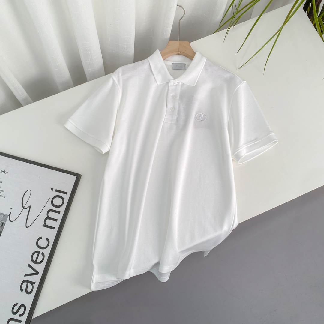 ディオールイメージ偽物 半袖 トップス ポロシャツ シンプル 純綿 夏服 通気性いい 通勤 2色可選_3