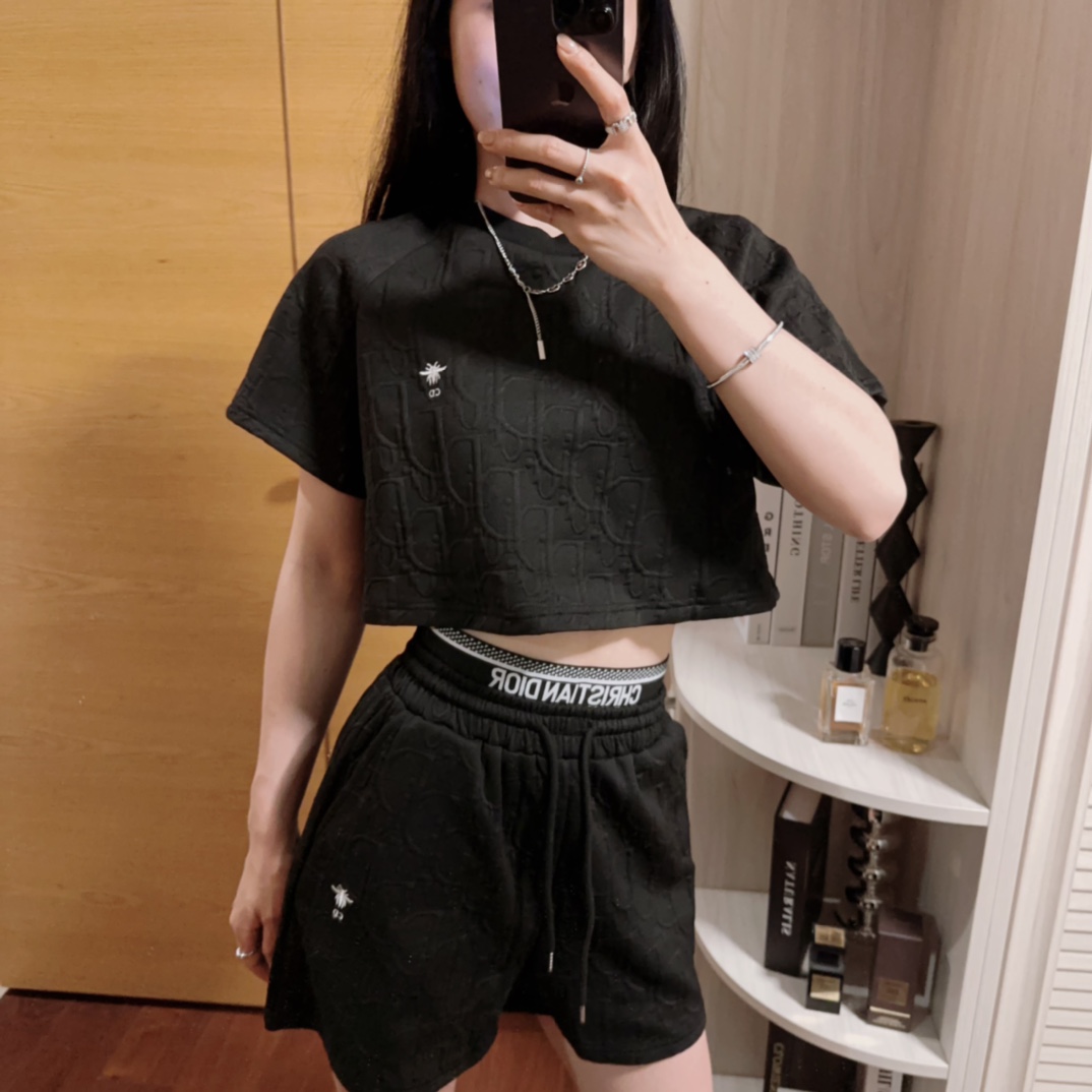 ディオール 素材激安通販 半袖 運動セット ズボン 短パン五分袖 シンプル tシャツ シンプル ブラック_6