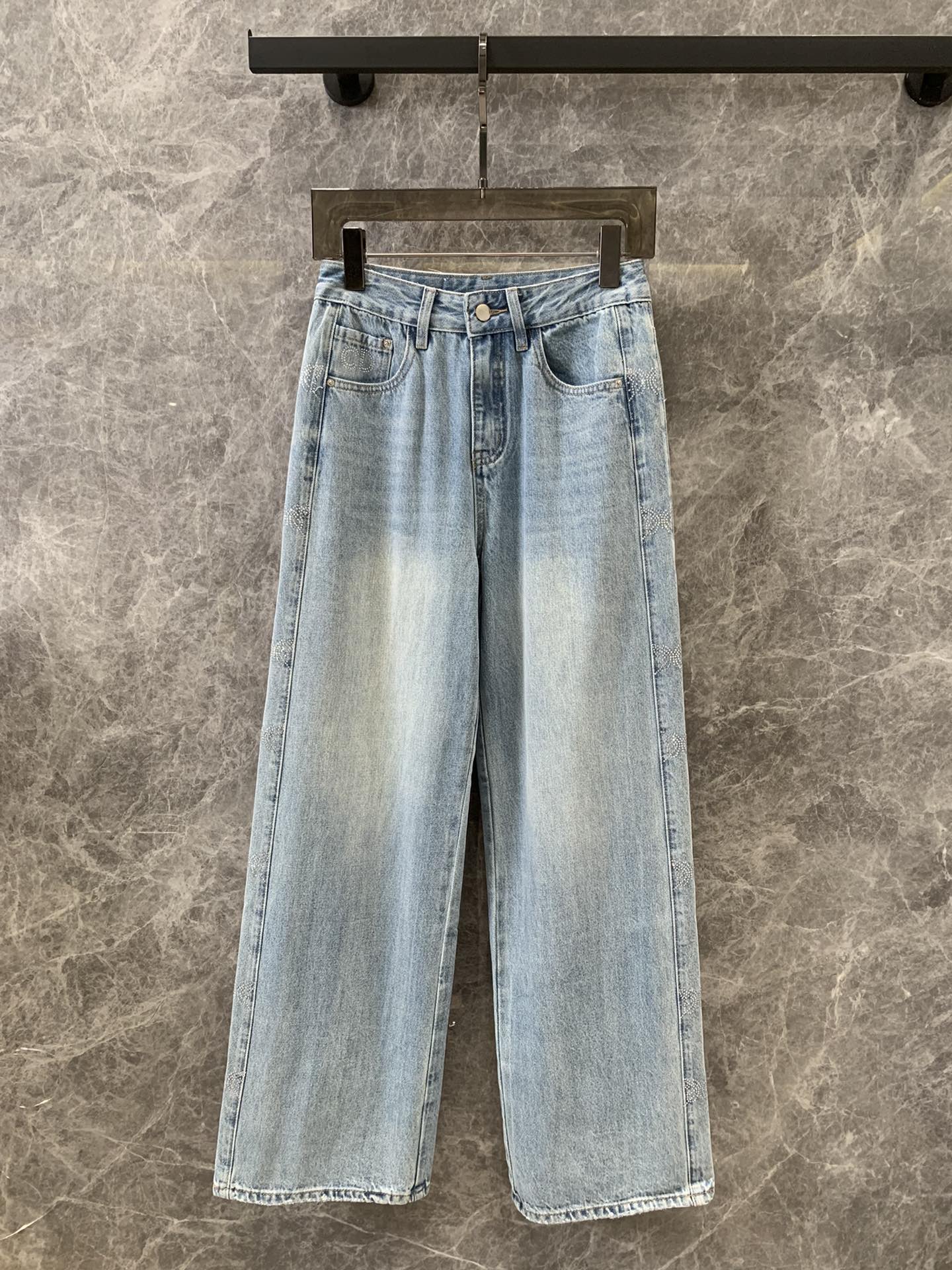 ディオールズボン偽物 デニム ジンーズ 筒形パンツ ゆったり ラッパ形 日常服 ブルー_1