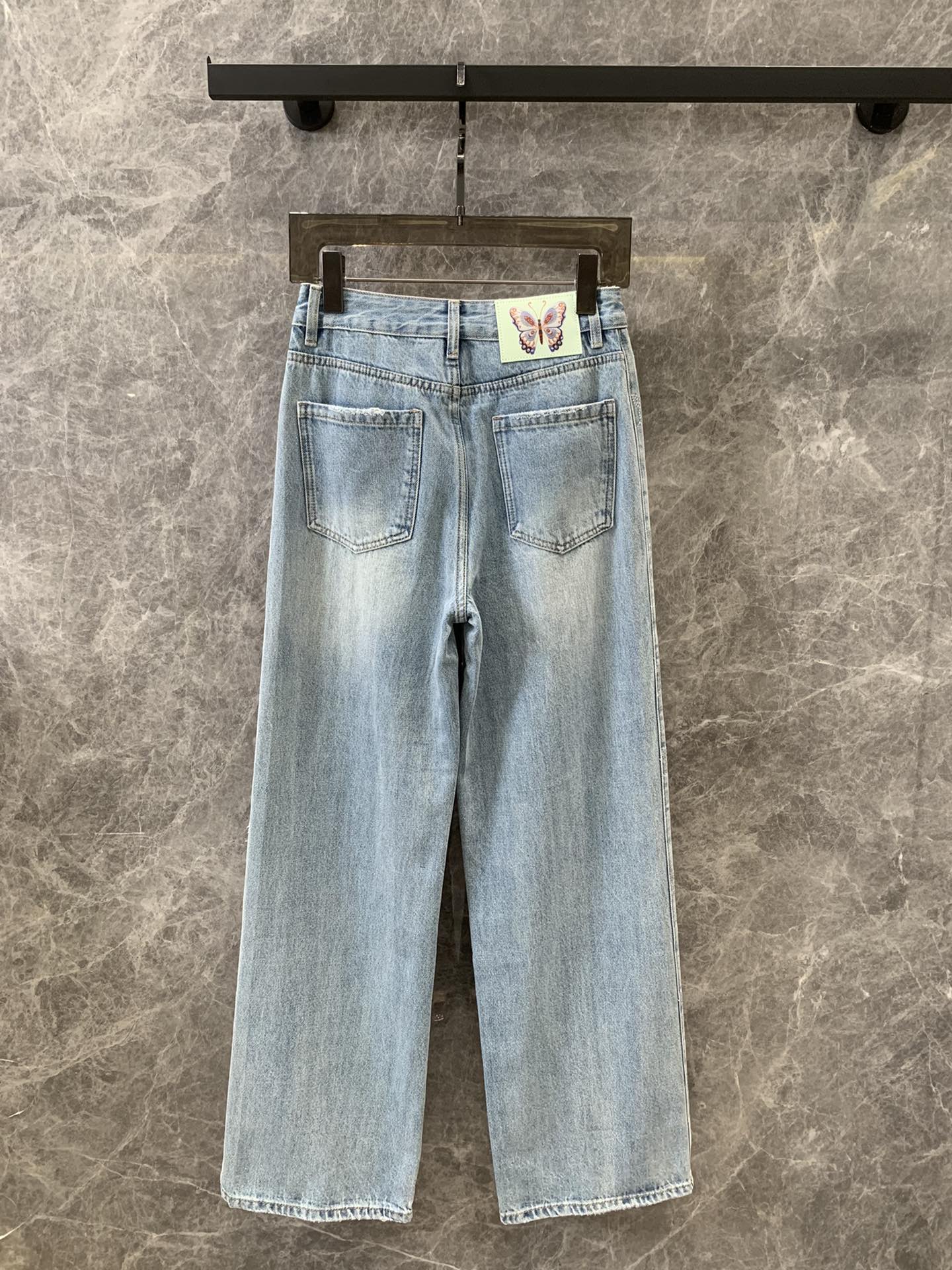 ディオールズボン偽物 デニム ジンーズ 筒形パンツ ゆったり ラッパ形 日常服 ブルー_2