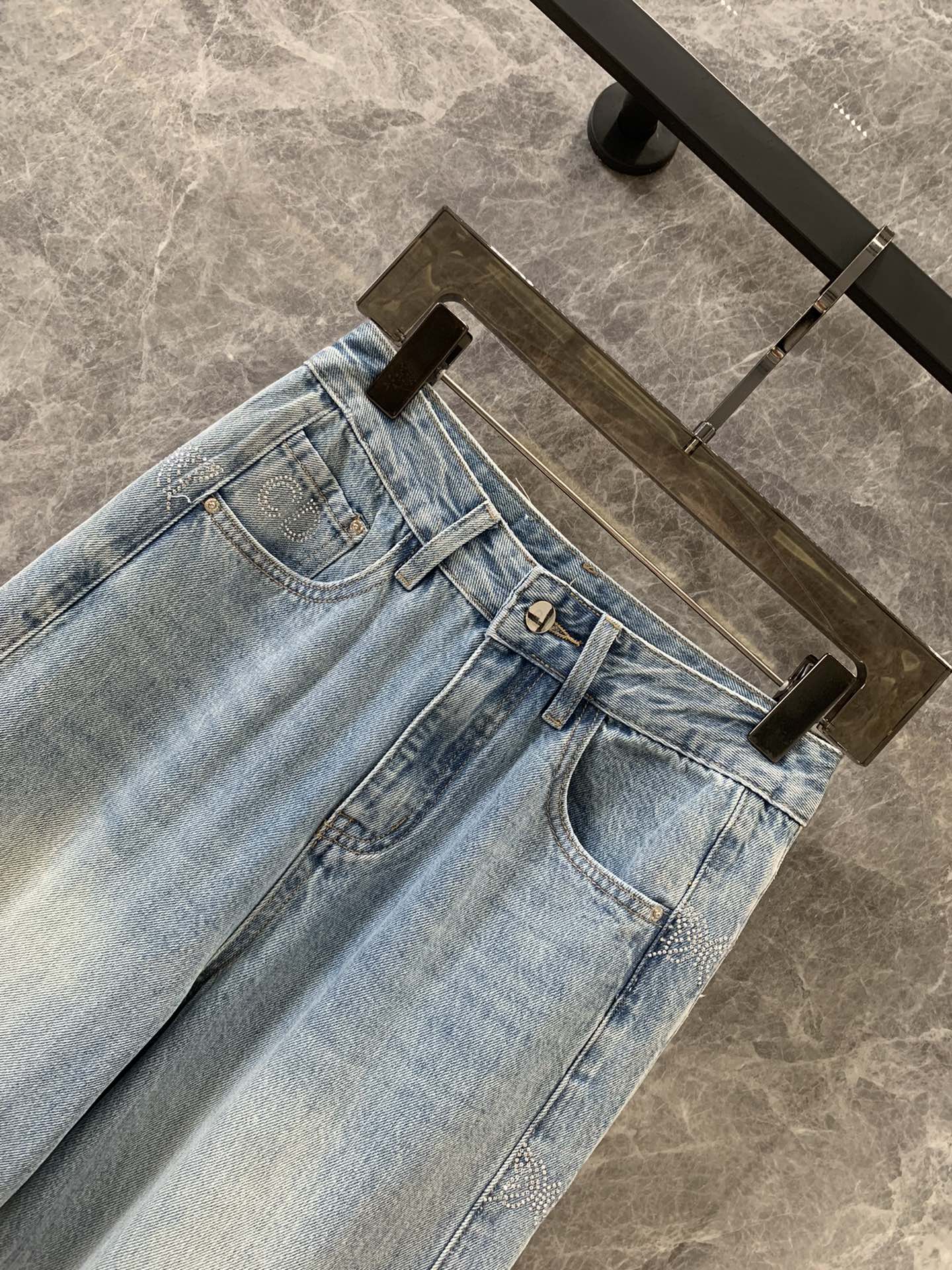 ディオールズボン偽物 デニム ジンーズ 筒形パンツ ゆったり ラッパ形 日常服 ブルー_3