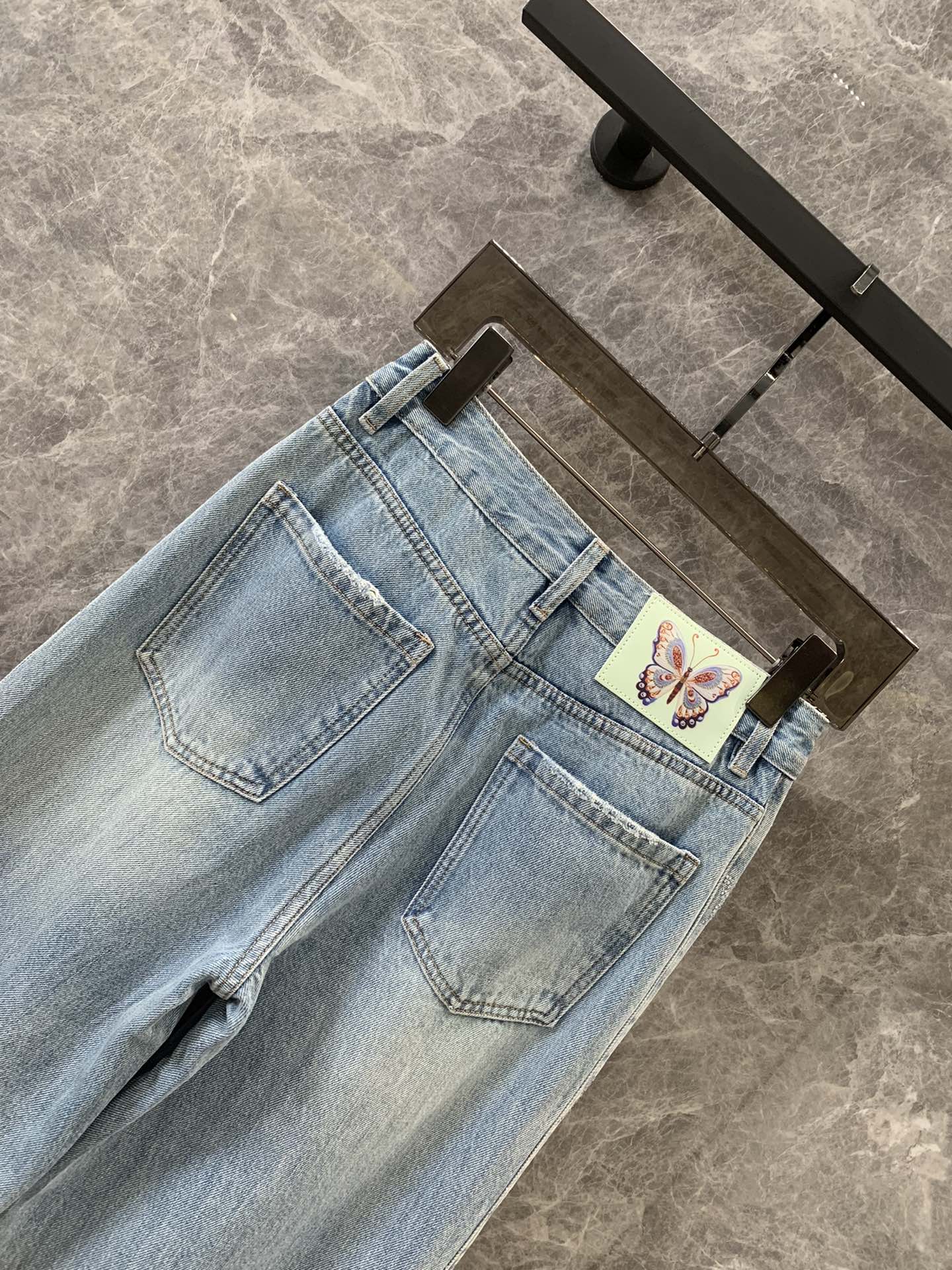 ディオールズボン偽物 デニム ジンーズ 筒形パンツ ゆったり ラッパ形 日常服 ブルー_7