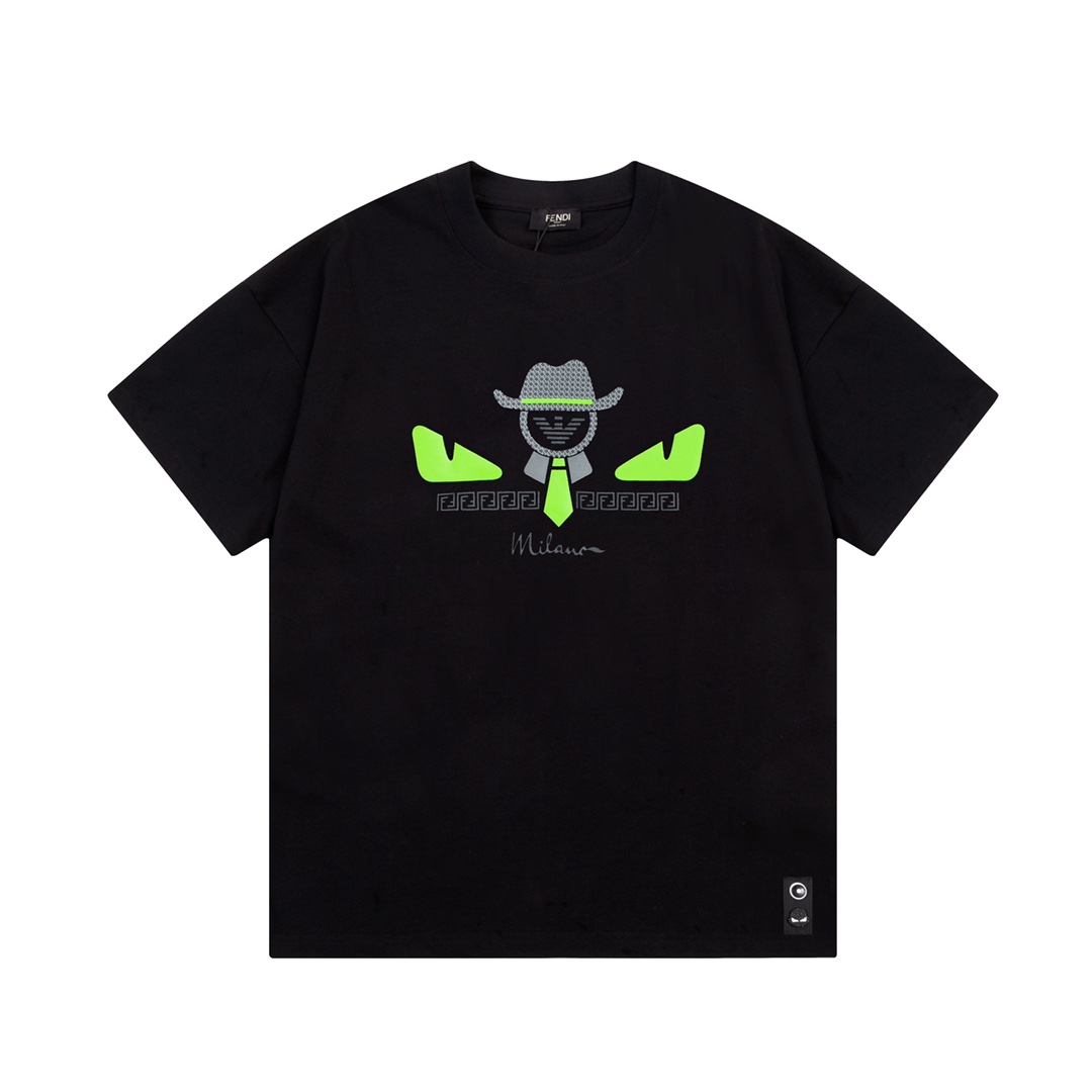 フェンディ n級品 コピー 半袖 Tシャツ コットン ブラック 柔らかい 花柄_1