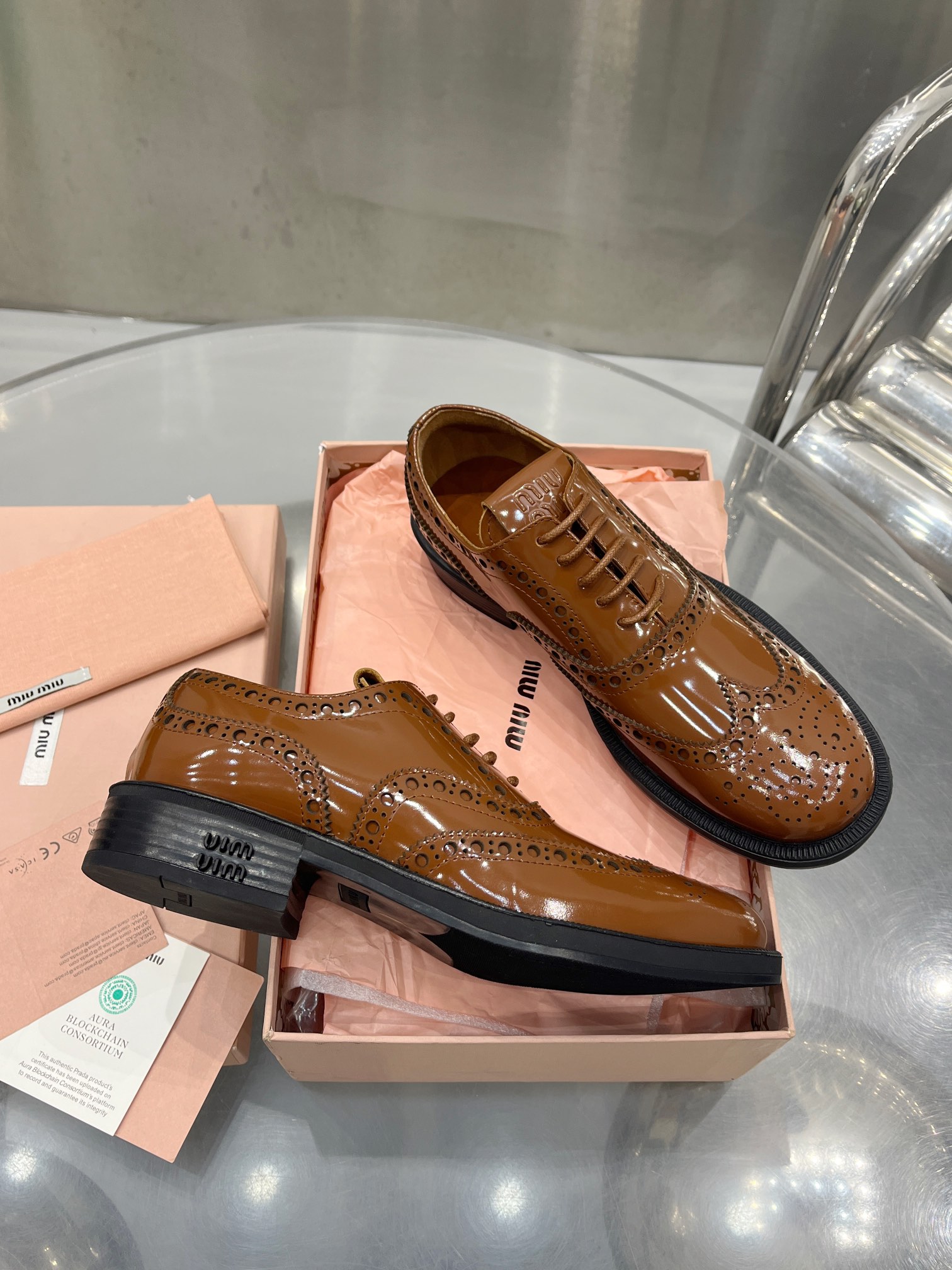 miu miu 靴Ｎ級品 本革 ビジネス スニーカー 革靴 軽量 歩きやすい 紳士靴 通気 ウォーキング ドレスシューズ ブラウン_3
