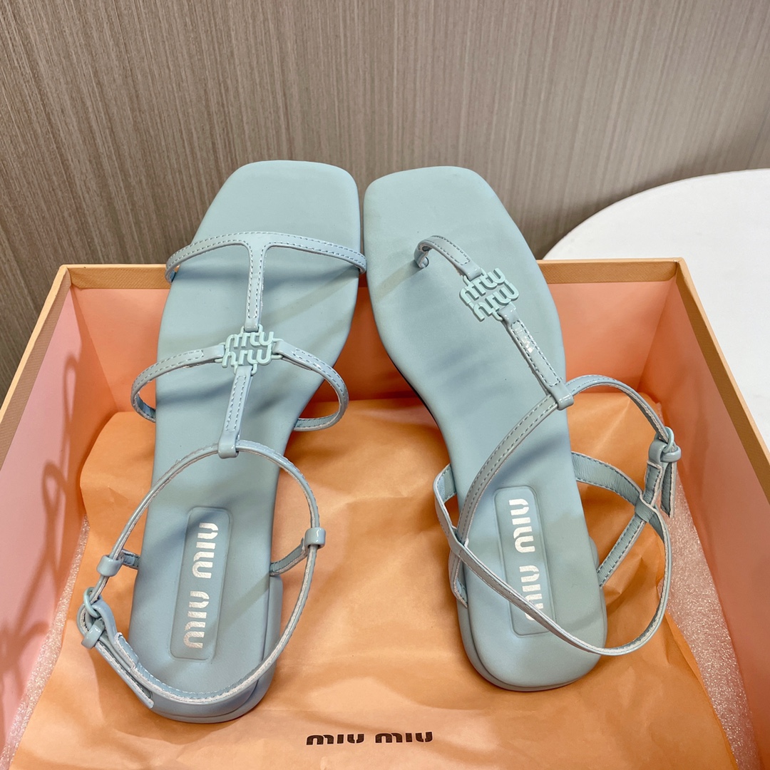 厚底 スニーカー miumiu偽物 ス サンダル レザー 夏シューズ レディース 美脚 歩きやすい ブルー_2