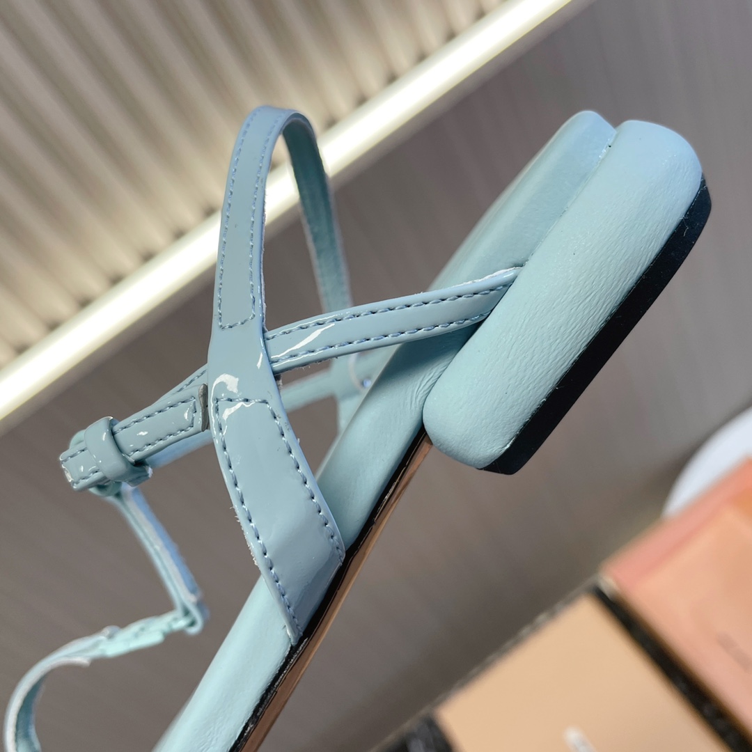 厚底 スニーカー miumiu偽物 ス サンダル レザー 夏シューズ レディース 美脚 歩きやすい ブルー_3
