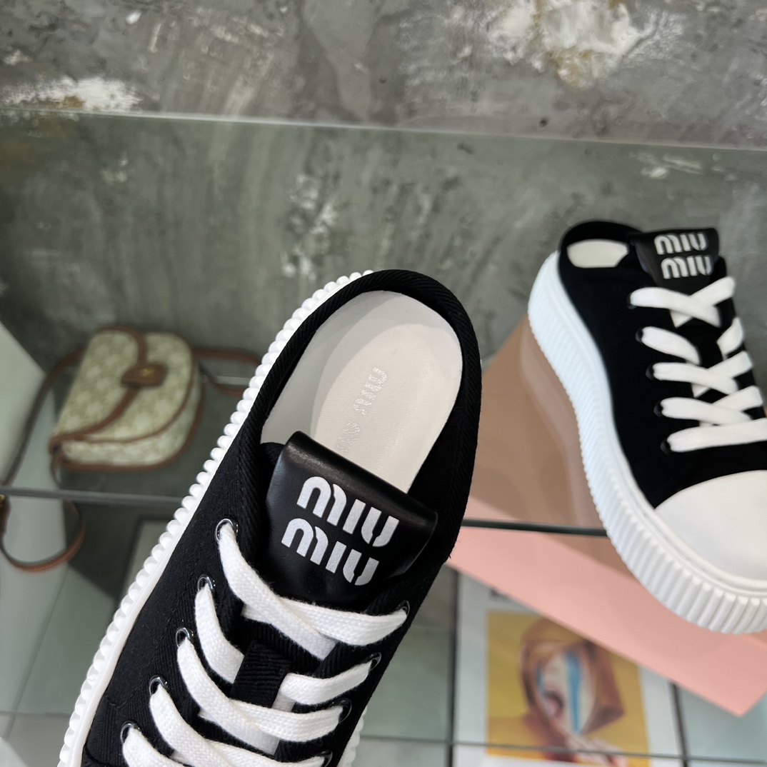 miumiu レース アップ シューズ偽物 カジュアルシューズ 柔らかい 便利 厚底 シンプル スリッパ ブラック_9