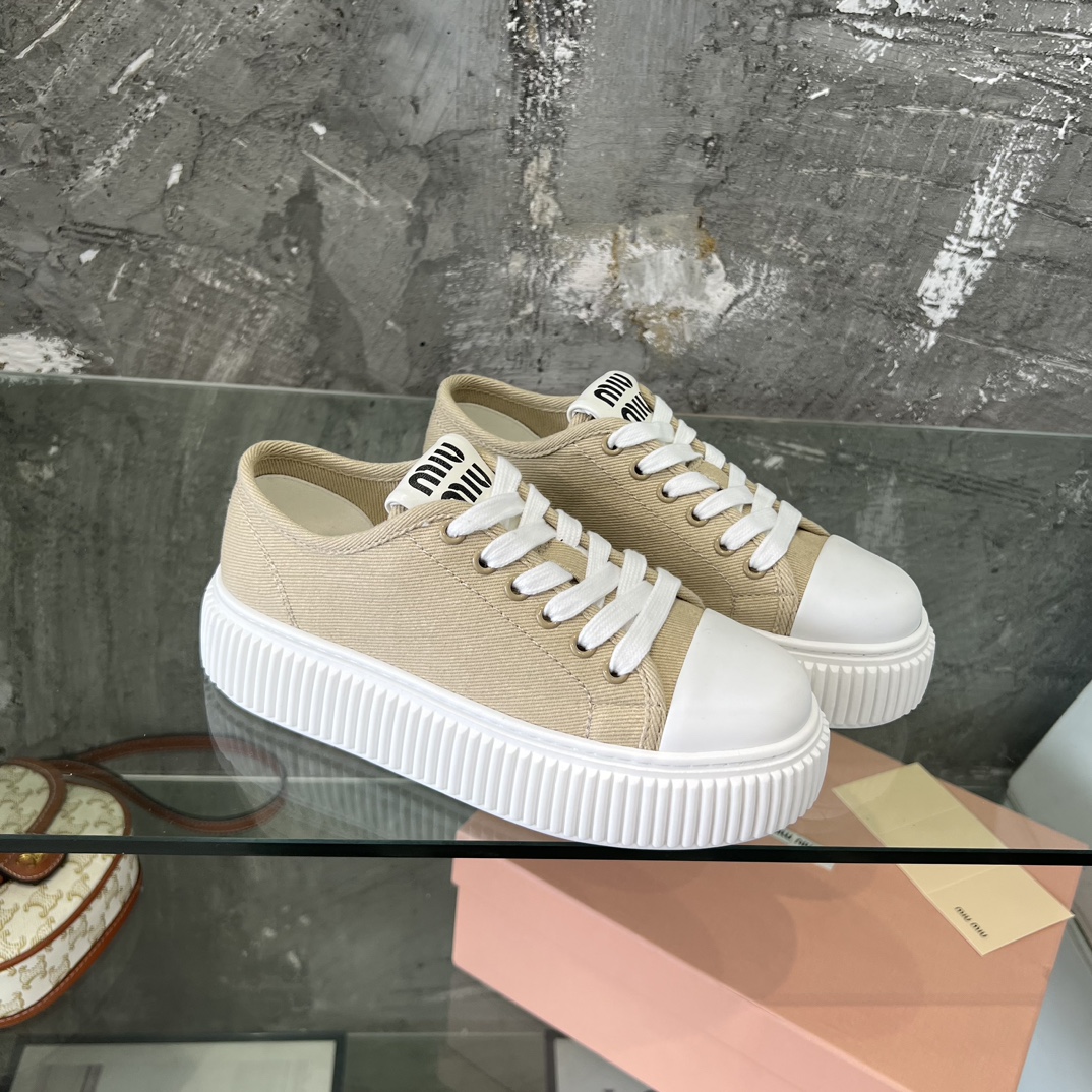 miumiu 厚底 靴Ｎ級品 帆布シューズ カジュアルシューズ 柔らかい 便利 厚底 シンプル ブラウン_4