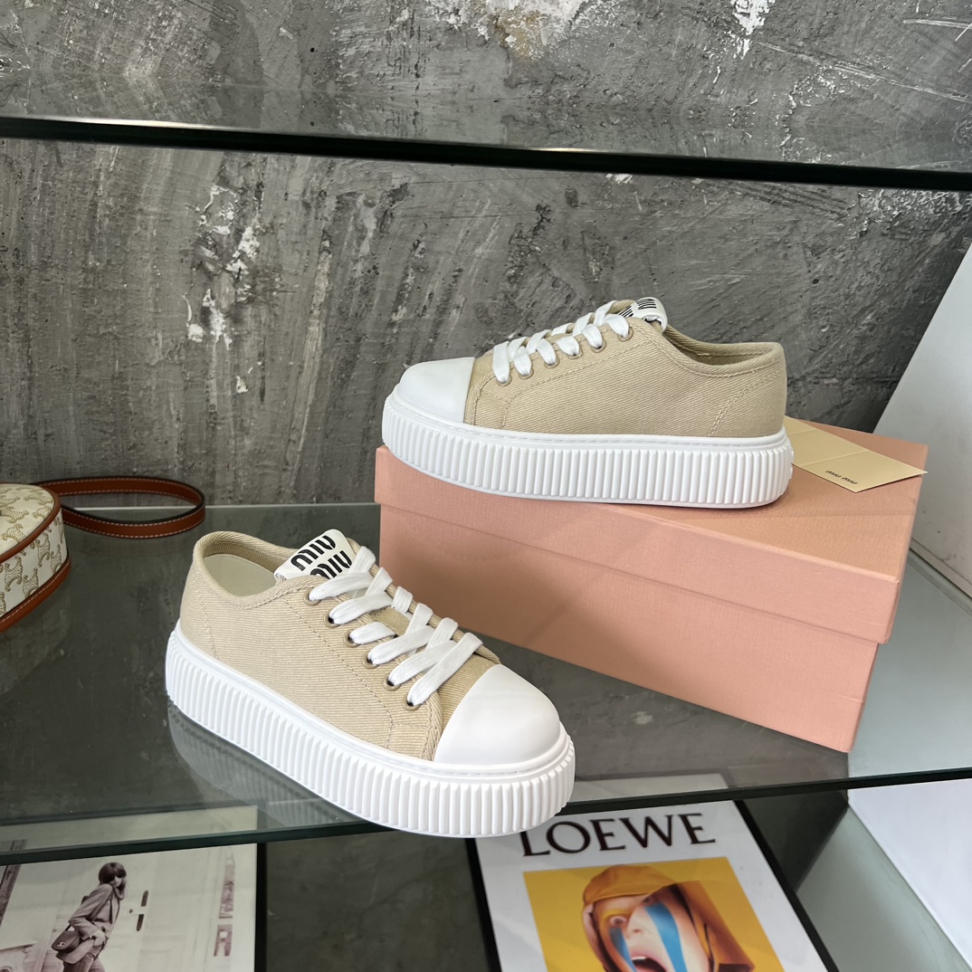 miumiu 厚底 靴Ｎ級品 帆布シューズ カジュアルシューズ 柔らかい 便利 厚底 シンプル ブラウン_6
