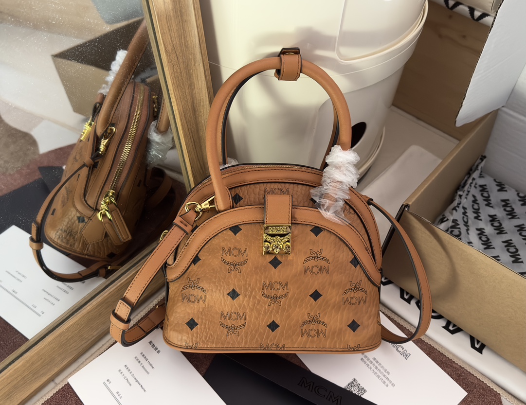 mcm 売るコピー 持ちバッグ 斜めバッグ 牛革 シェルバッグ レザー レディース お買い得大人気 ブラウン_3