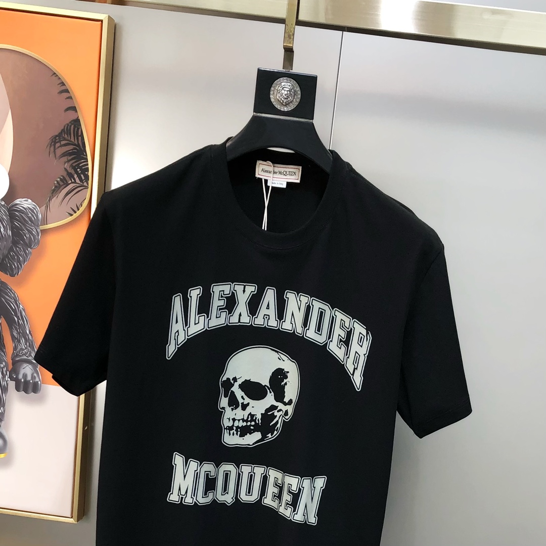 MCQアレキサンダーマックイーンtシャツコピー トップス 半袖 髑髏プリント 純綿 ゆったり メンズ ブラック_2