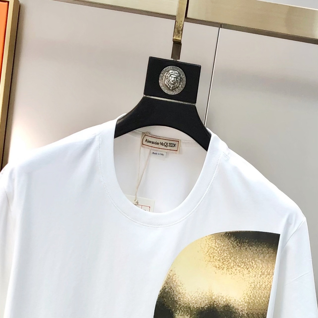 アレキサンダーマックイーン tシャツ レディーススーパーコピー トップス 半袖 髑髏プリント 純綿 ゆったり メンズ ホワイト_3