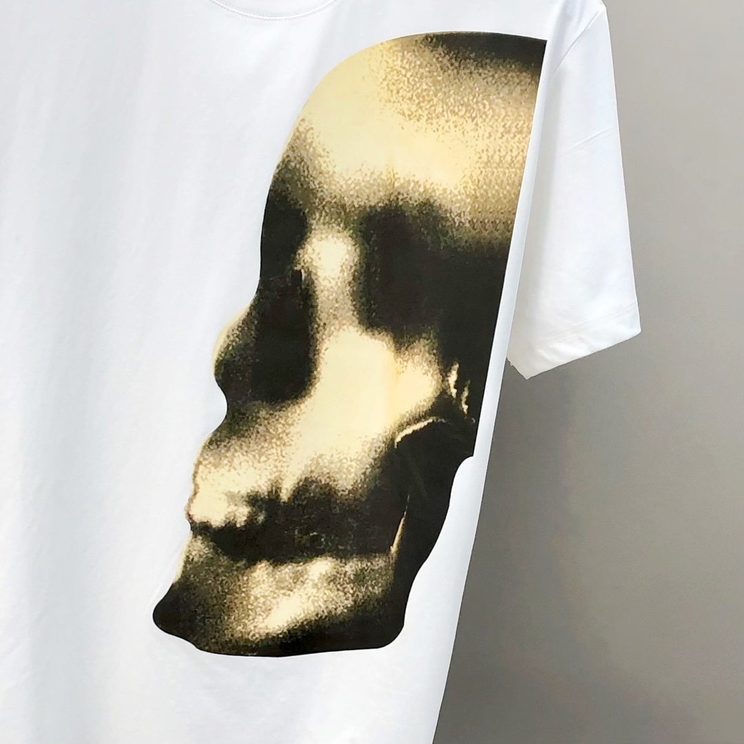 アレキサンダーマックイーン tシャツ レディーススーパーコピー トップス 半袖 髑髏プリント 純綿 ゆったり メンズ ホワイト_4