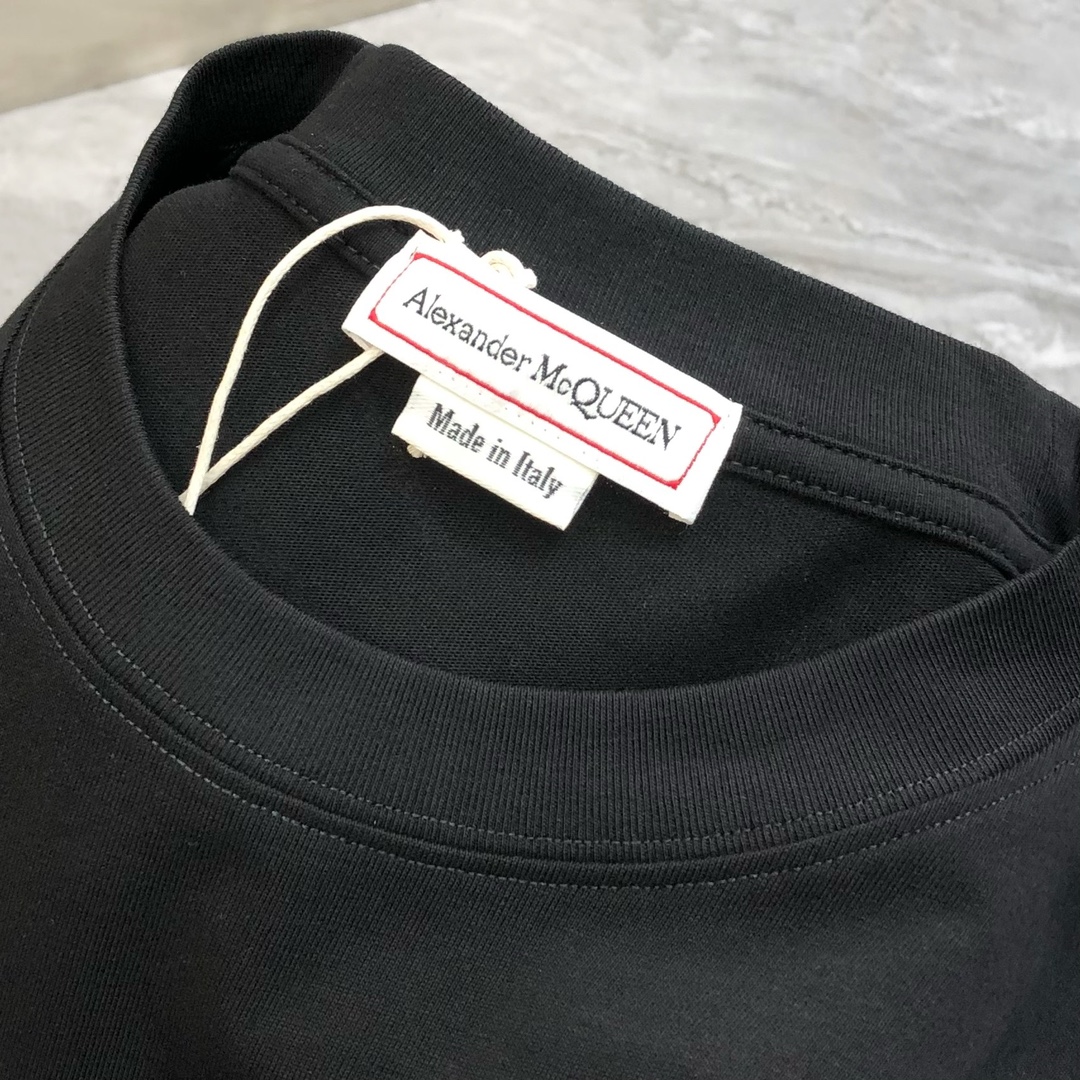 アレキサンダーマックイーン tシャツ激安通販 トップス 短袖 髑髏プリント 純綿 ゆったり メンズ 丸首 ブラック_4