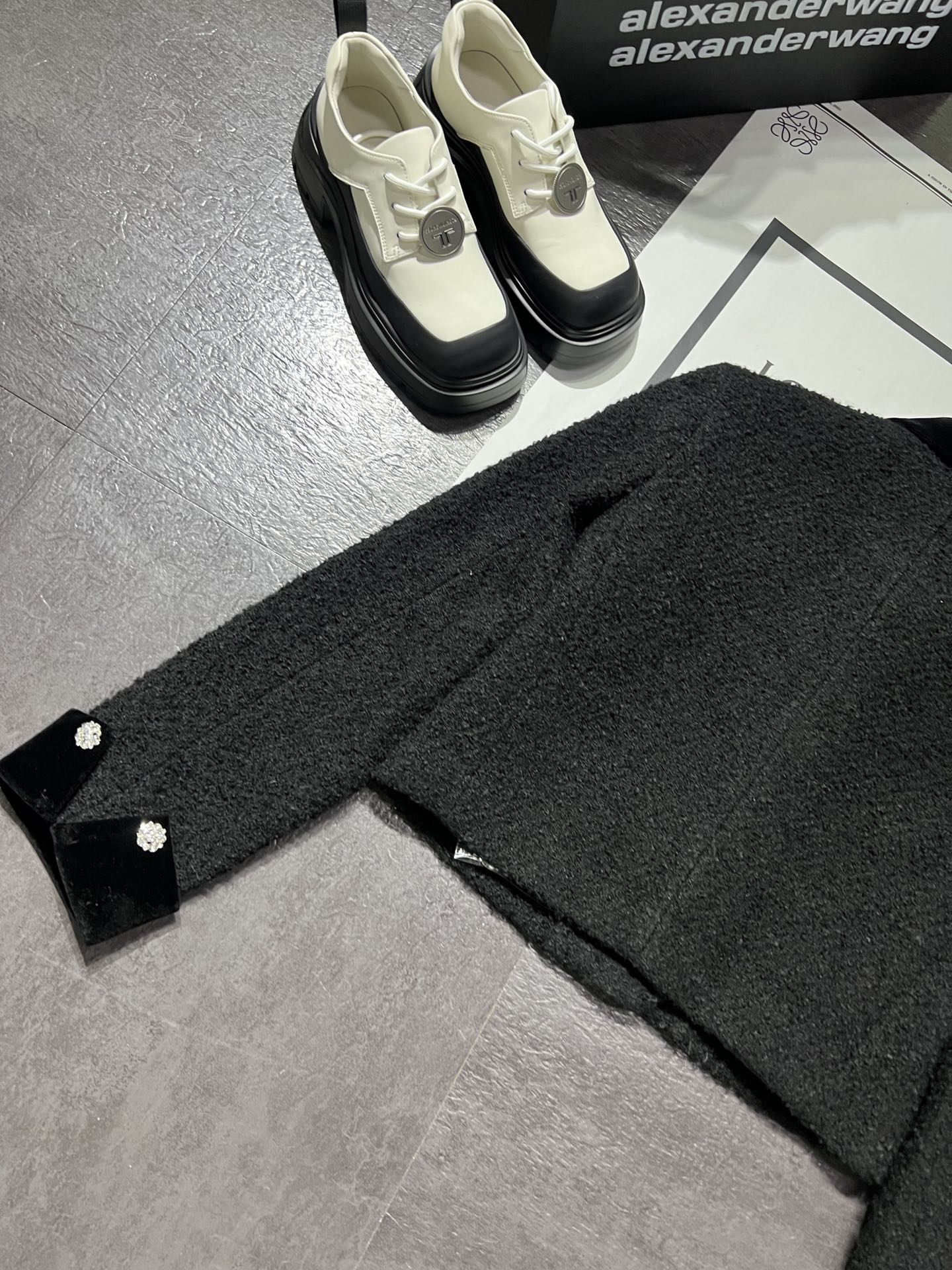 お買い得大人気 ミュウミュウイヤリング偽物 ジャケット アウター トップス 柔らかい ダイヤモンド飾り ブラック_6