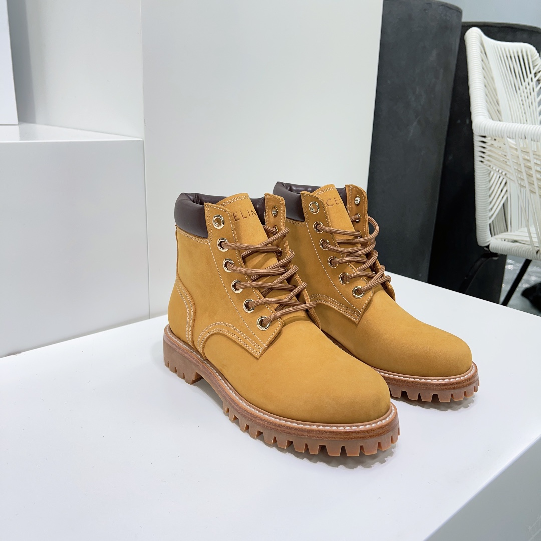 セリーヌメンズ靴スーパーコピー ブーツ ショットブーツ レザー ワークブーツ 秋冬シューズ 人気定番 シンプル イエロー_5