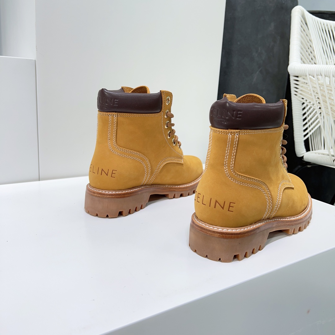 セリーヌメンズ靴スーパーコピー ブーツ ショットブーツ レザー ワークブーツ 秋冬シューズ 人気定番 シンプル イエロー_6