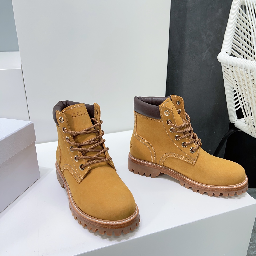 セリーヌメンズ靴スーパーコピー ブーツ ショットブーツ レザー ワークブーツ 秋冬シューズ 人気定番 シンプル イエロー_8