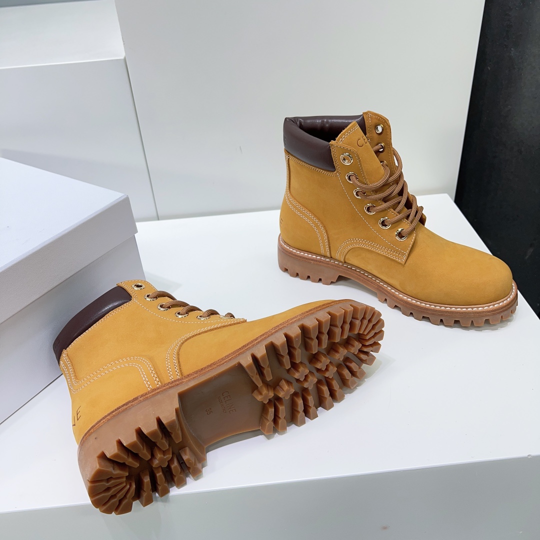 セリーヌメンズ靴スーパーコピー ブーツ ショットブーツ レザー ワークブーツ 秋冬シューズ 人気定番 シンプル イエロー_9