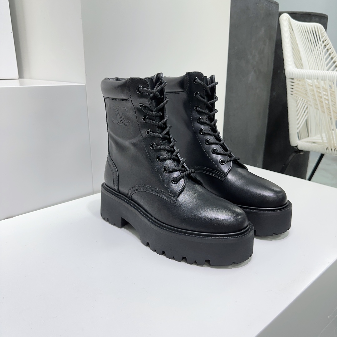 セリーヌ 靴 ローファー激安通販 ブーツ ショットブーツ レザー 牛革 ワークブーツ 秋冬シューズ シンプル ブラック_1