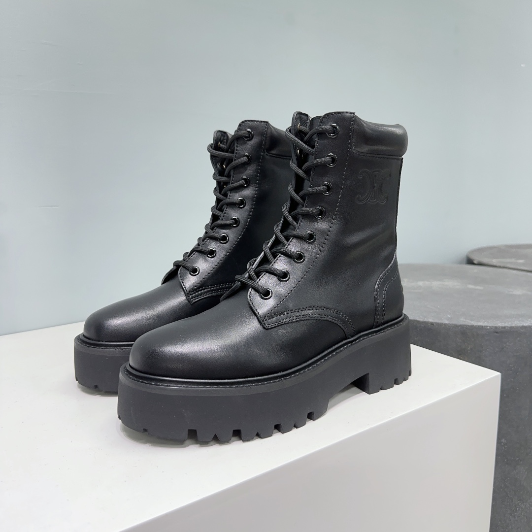 セリーヌ 靴 ローファー激安通販 ブーツ ショットブーツ レザー 牛革 ワークブーツ 秋冬シューズ シンプル ブラック_6