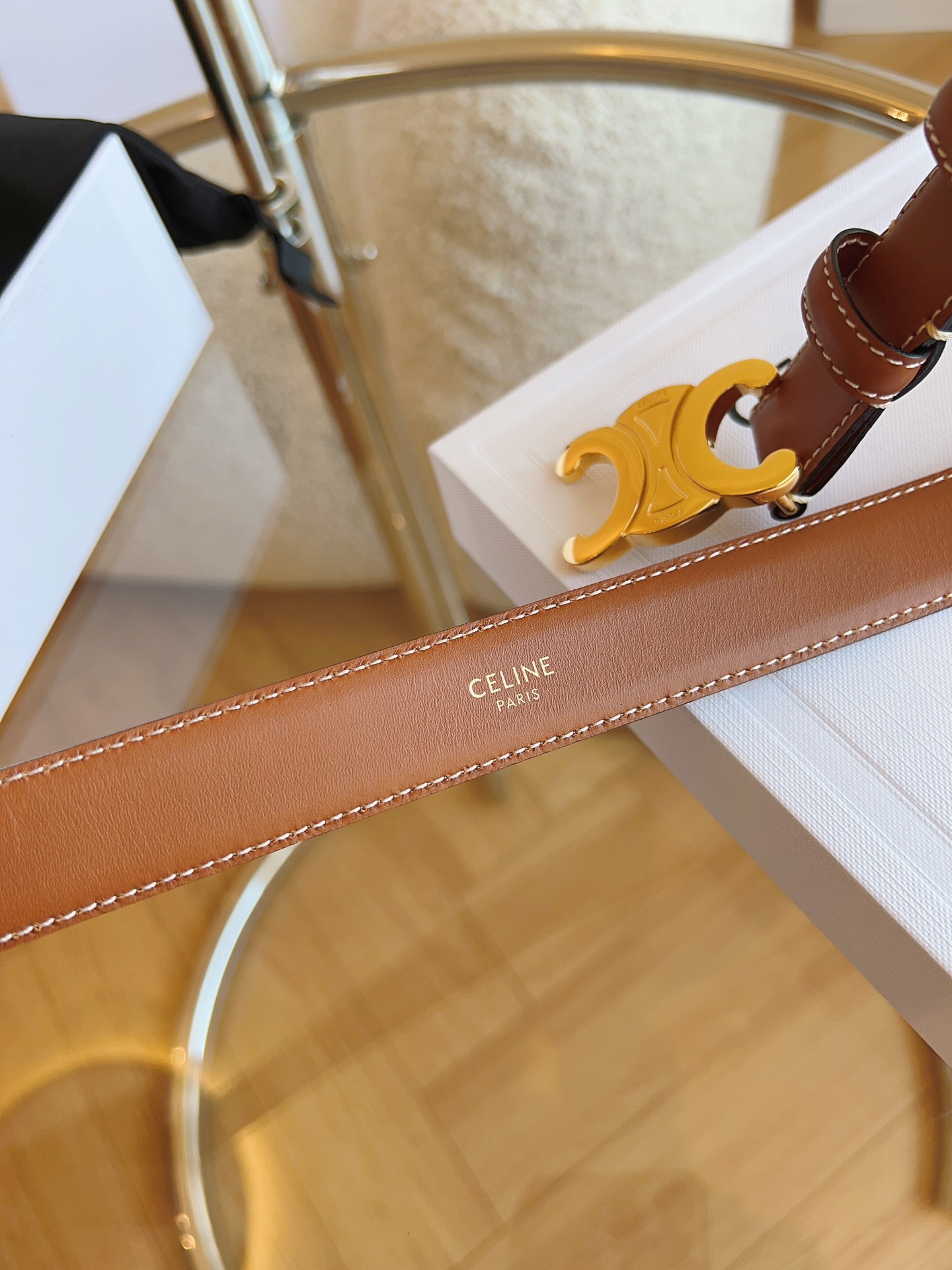 爆買い大得価 セリーヌ ベルト 長さ激安通販 レディース ゴールドバックル おしゃれ 細いベルト 幅2.5㎝ ブラウン_8