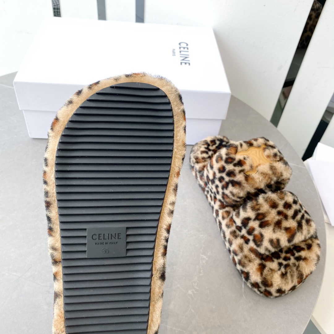 セリーヌ アメリカＮ級品 つっかけ 暖かい もこもこ ルームシューズ秋冬 厚底 スリッパ 歩きやすい ヒョウ柄_5