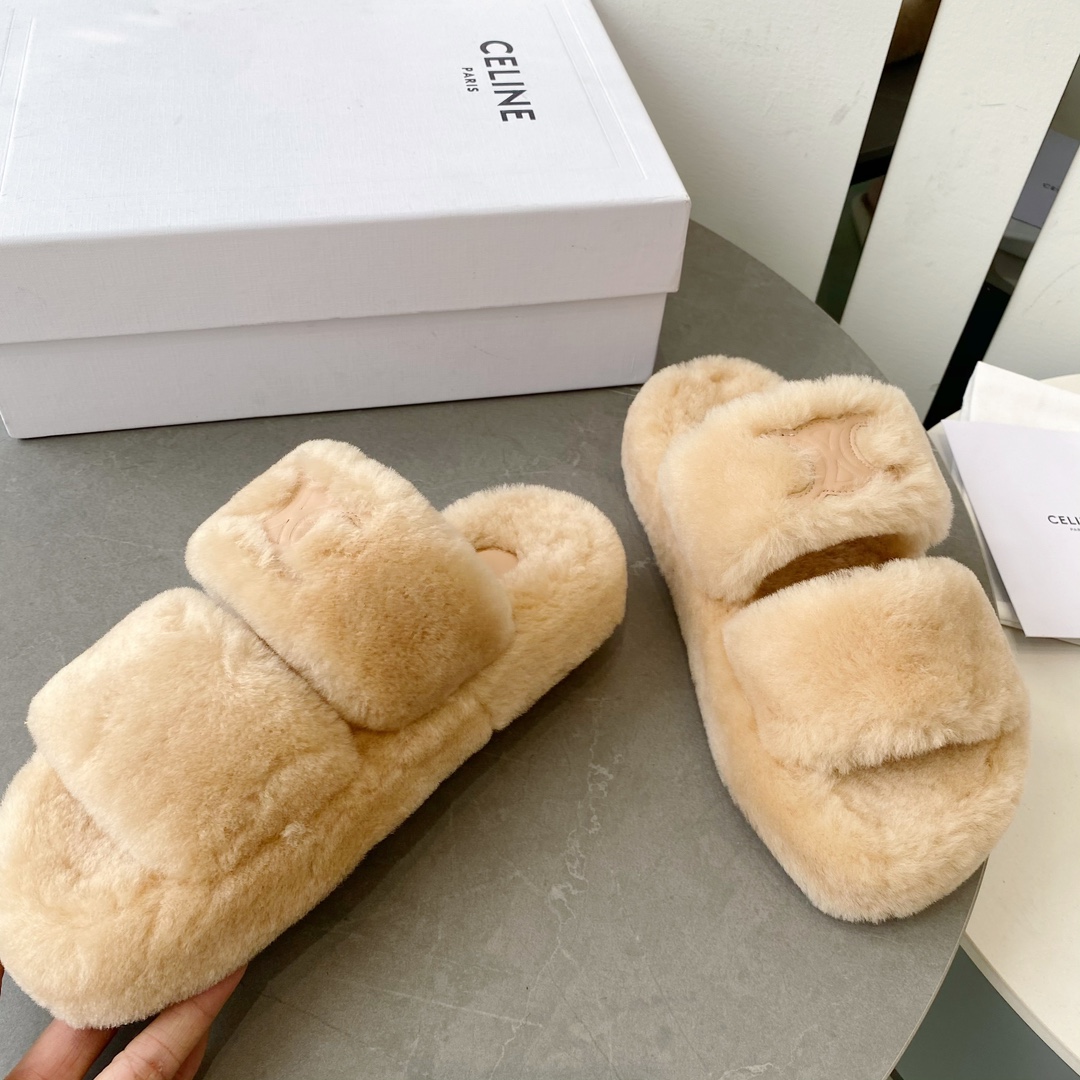 セリーヌ シューズ メンズコピー つっかけ 暖かい もこもこ ルームシューズ秋冬 厚底 スリッパ 歩きやすい 杏色_2