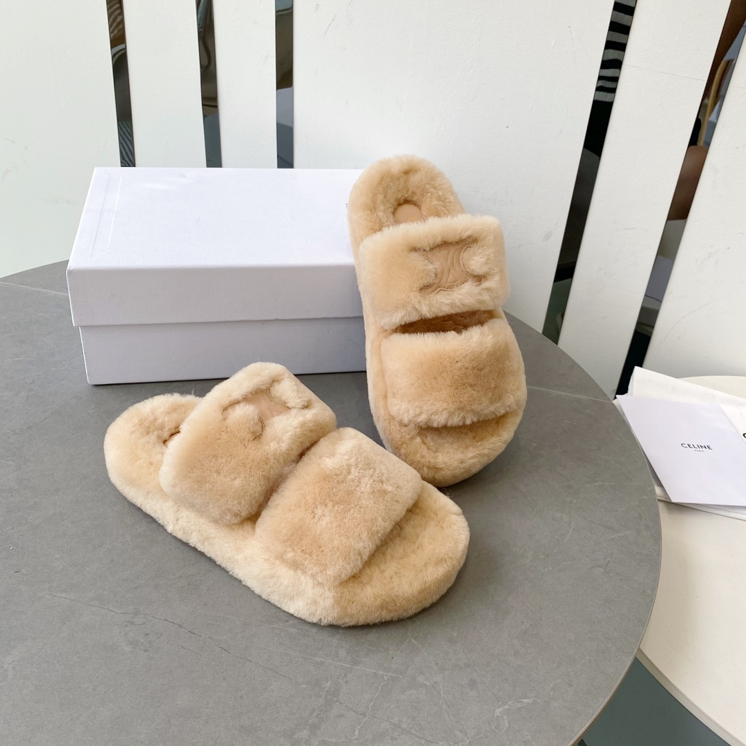 セリーヌ シューズ メンズコピー つっかけ 暖かい もこもこ ルームシューズ秋冬 厚底 スリッパ 歩きやすい 杏色_6