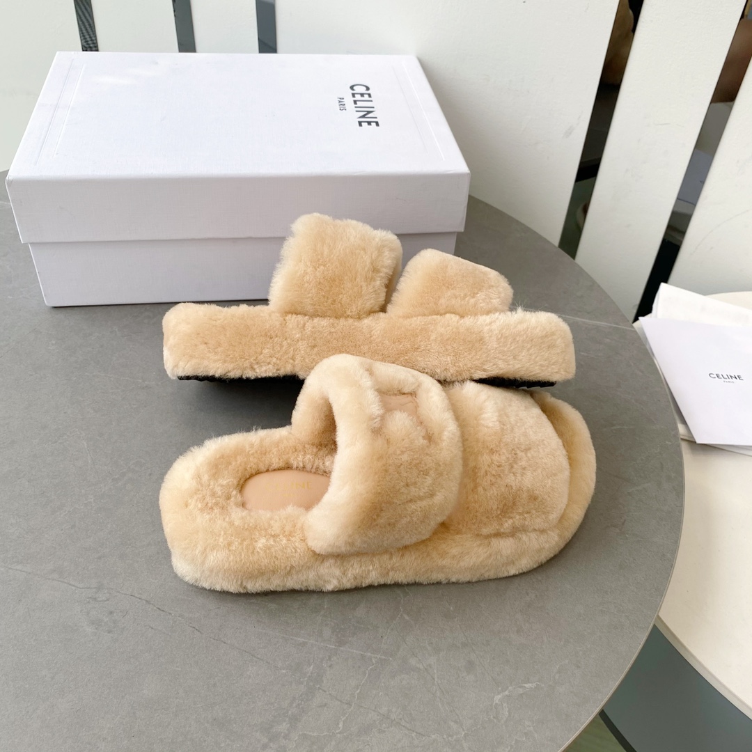 セリーヌ シューズ メンズコピー つっかけ 暖かい もこもこ ルームシューズ秋冬 厚底 スリッパ 歩きやすい 杏色_9