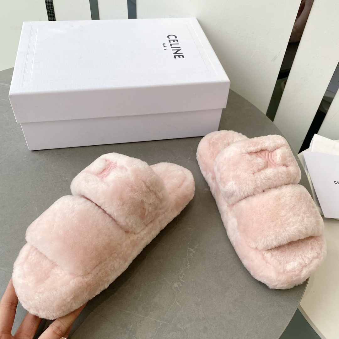 セリーヌ シューズ レディースＮ級品 つっかけ 暖かい もこもこ ルームシューズ秋冬 厚底 スリッパ 歩きやすい ピンク_3