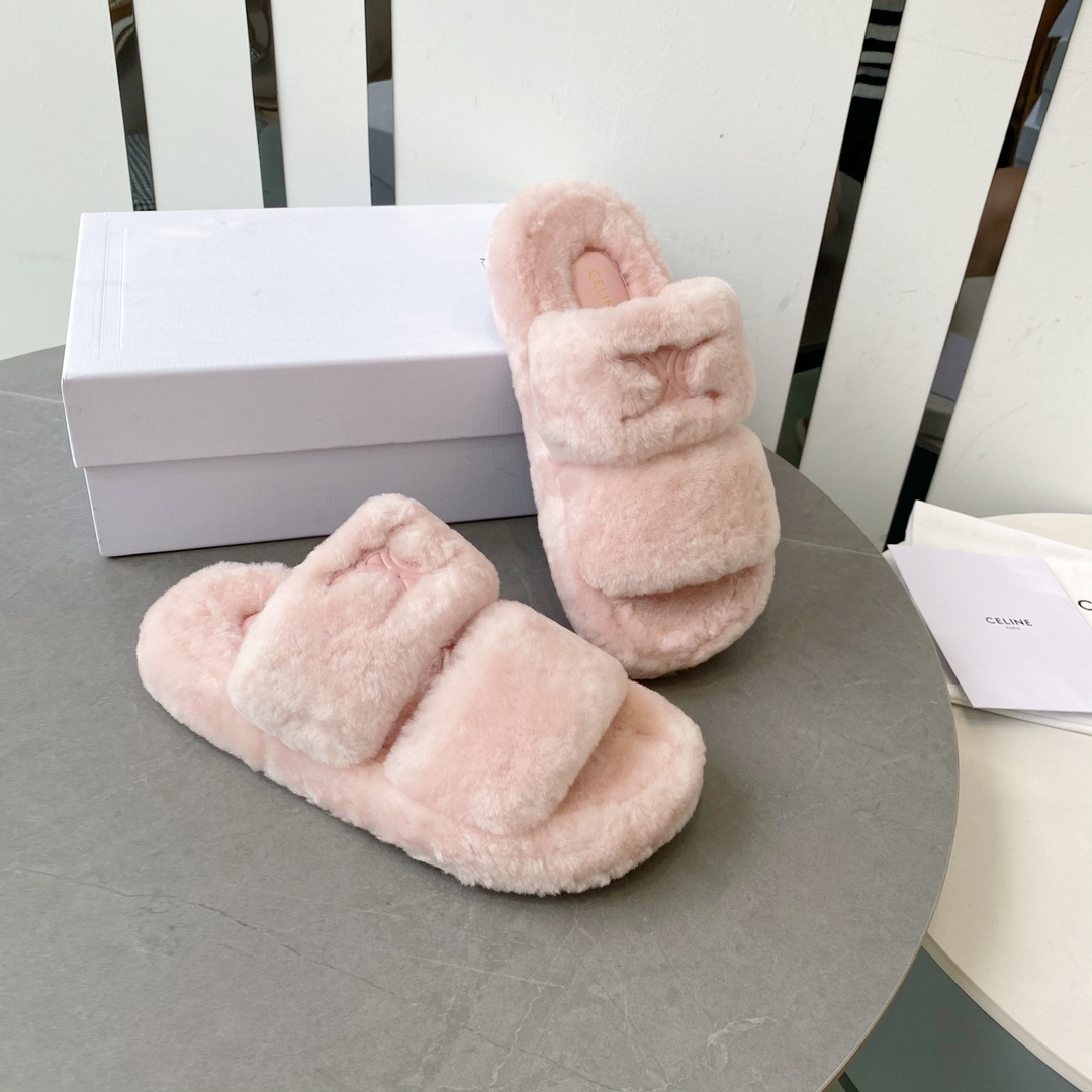 セリーヌ シューズ レディースＮ級品 つっかけ 暖かい もこもこ ルームシューズ秋冬 厚底 スリッパ 歩きやすい ピンク_7
