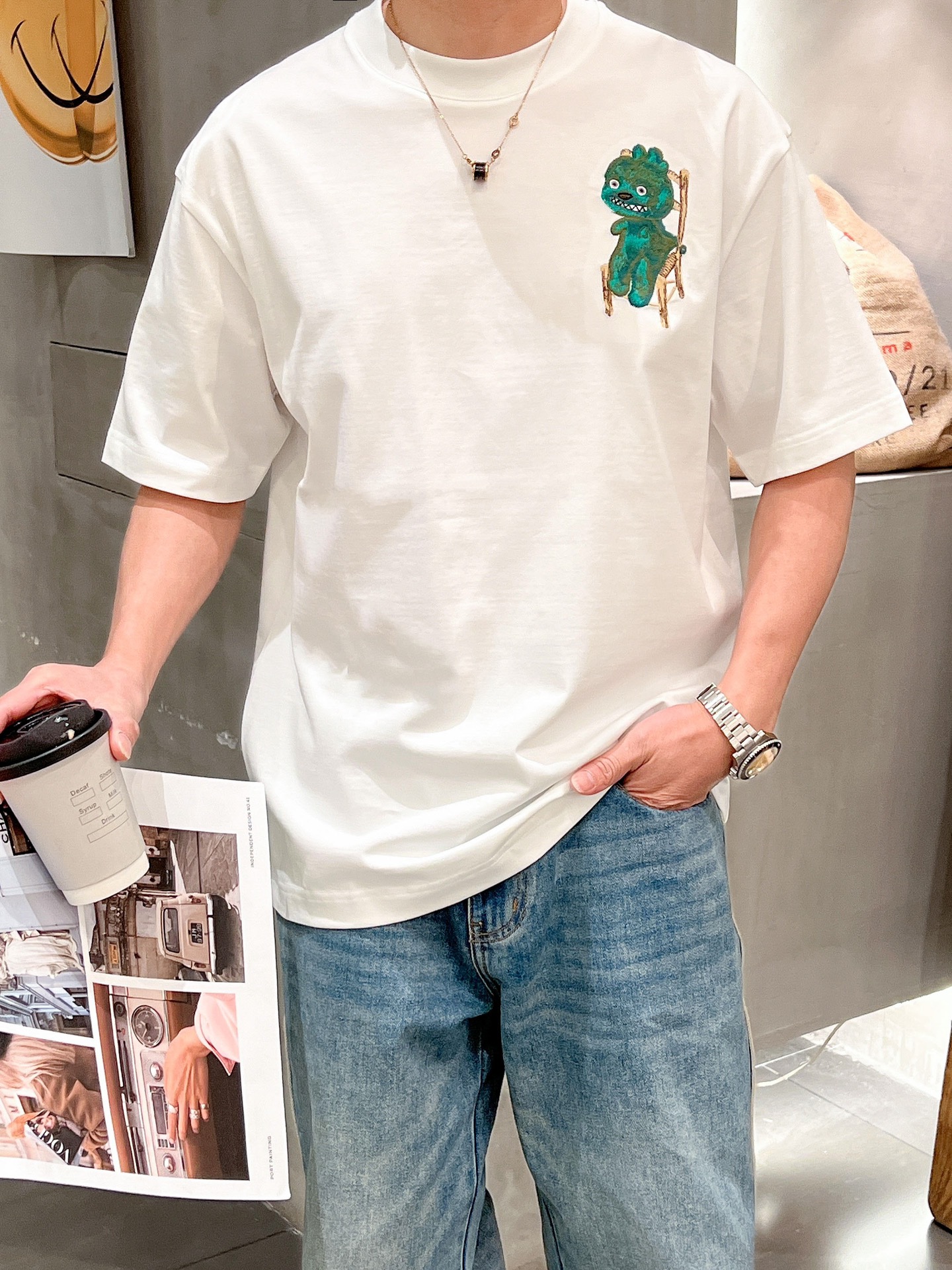 ディオールtシャツ激安通販 トップス tシャツ 短袖 純綿 シンプル 丸首 弾性がいい ロゴプリント 人気服 ホワイト_2