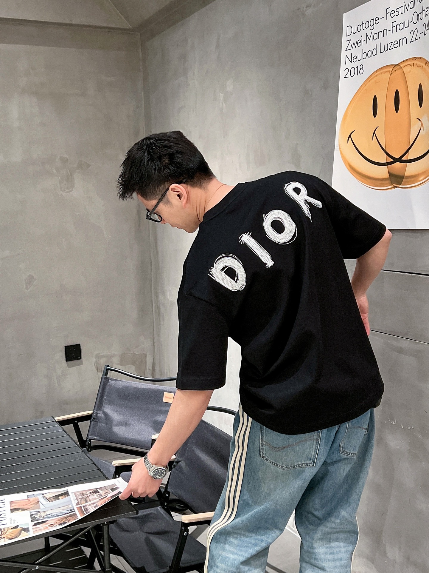 ディオール ロンtコピー シンプル 半袖 トップス 純綿 丸首 高品質 プリント ファッション 男女兼用 ブラック_6