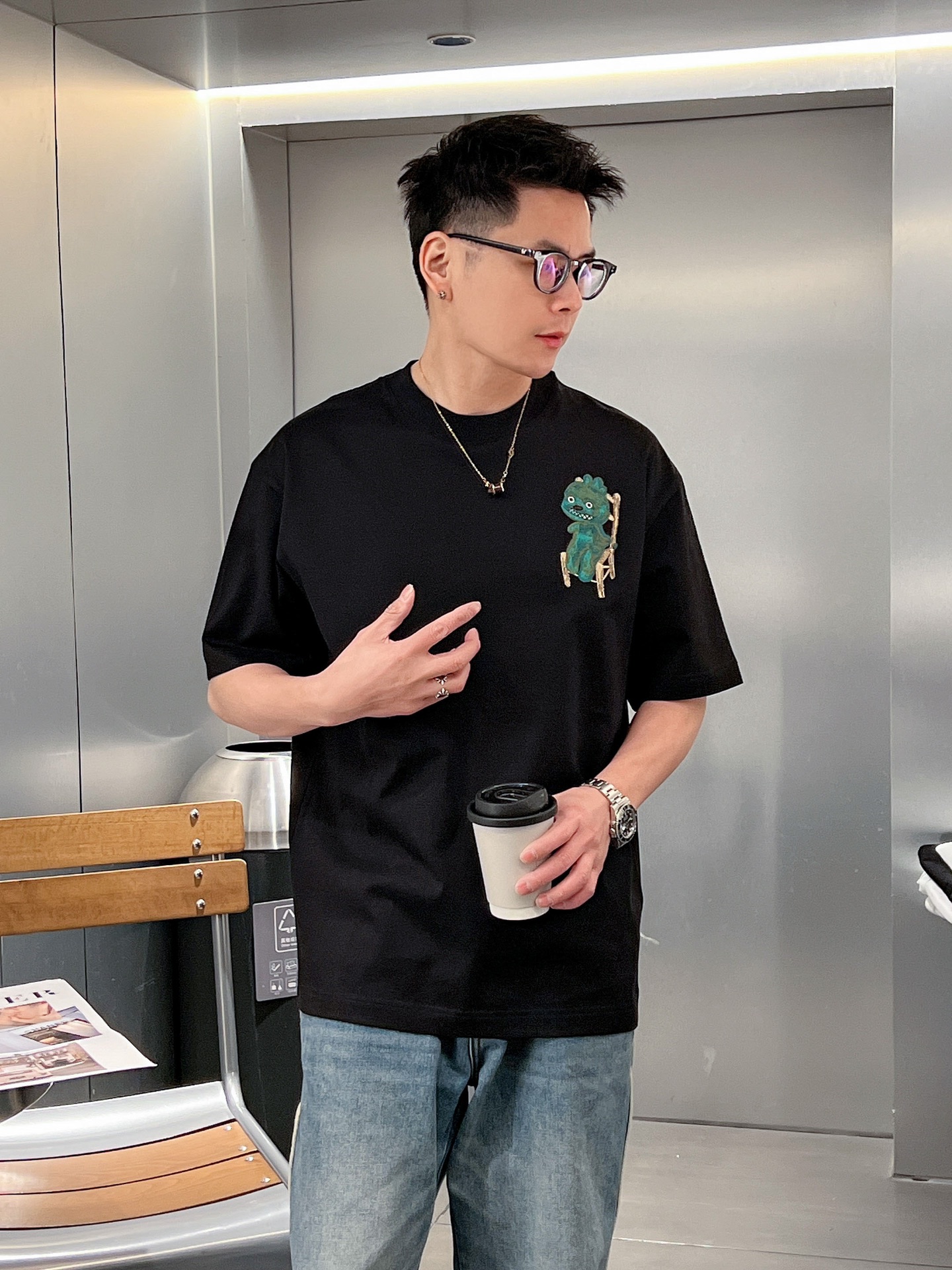 ディオール ロンtコピー シンプル 半袖 トップス 純綿 丸首 高品質 プリント ファッション 男女兼用 ブラック_7