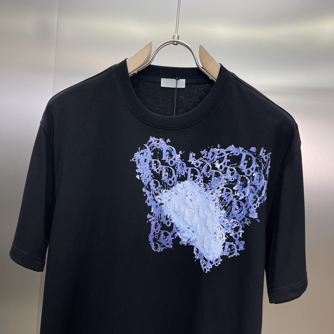 ディオールtシャツメンズ偽物 純綿 トップス ハットプリント 個性的 男女兼用 通気性いい シンプル ブラック_2