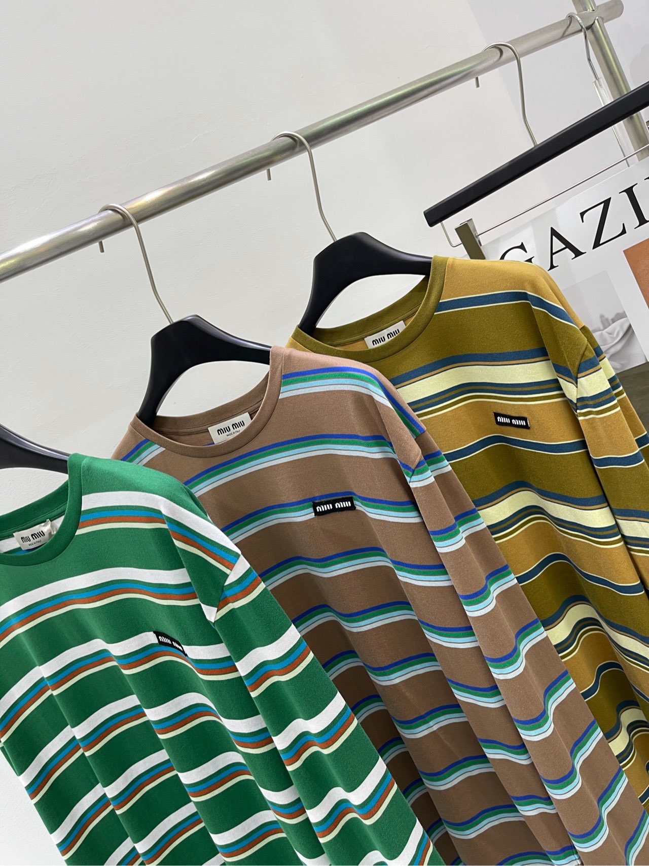赤字超特価2024 ミュウミュウツーイラスト偽物 Tシャツ トップス 純綿 縞模様 長袖 ファッション 3色可選_3