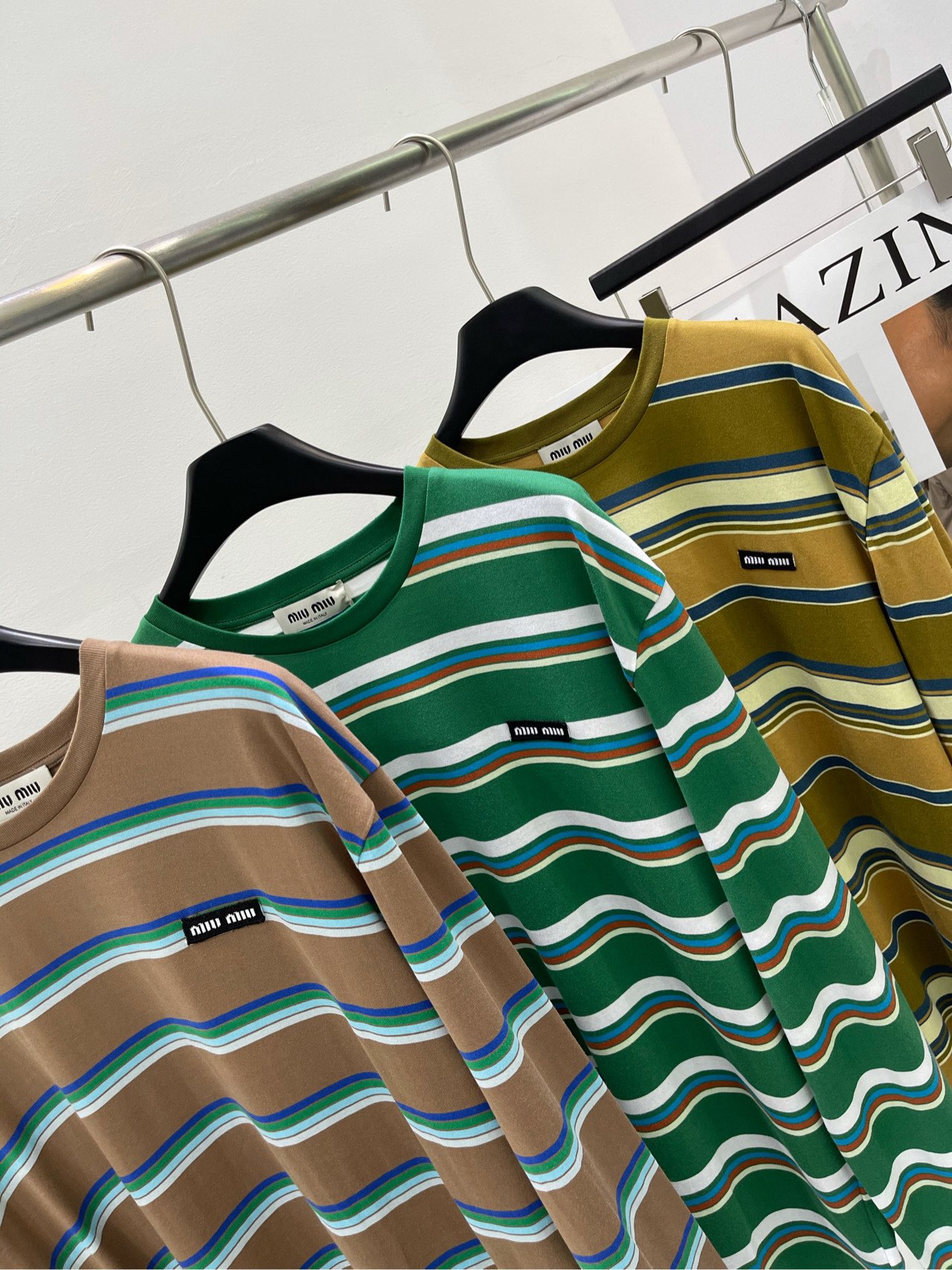 赤字超特価2024 ミュウミュウツーイラスト偽物 Tシャツ トップス 純綿 縞模様 長袖 ファッション 3色可選_4