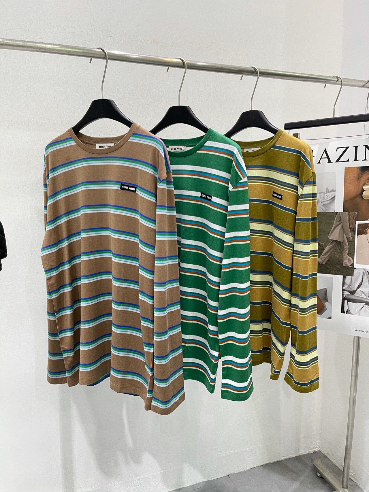 赤字超特価2024 ミュウミュウツーイラスト偽物 Tシャツ トップス 純綿 縞模様 長袖 ファッション 3色可選_8