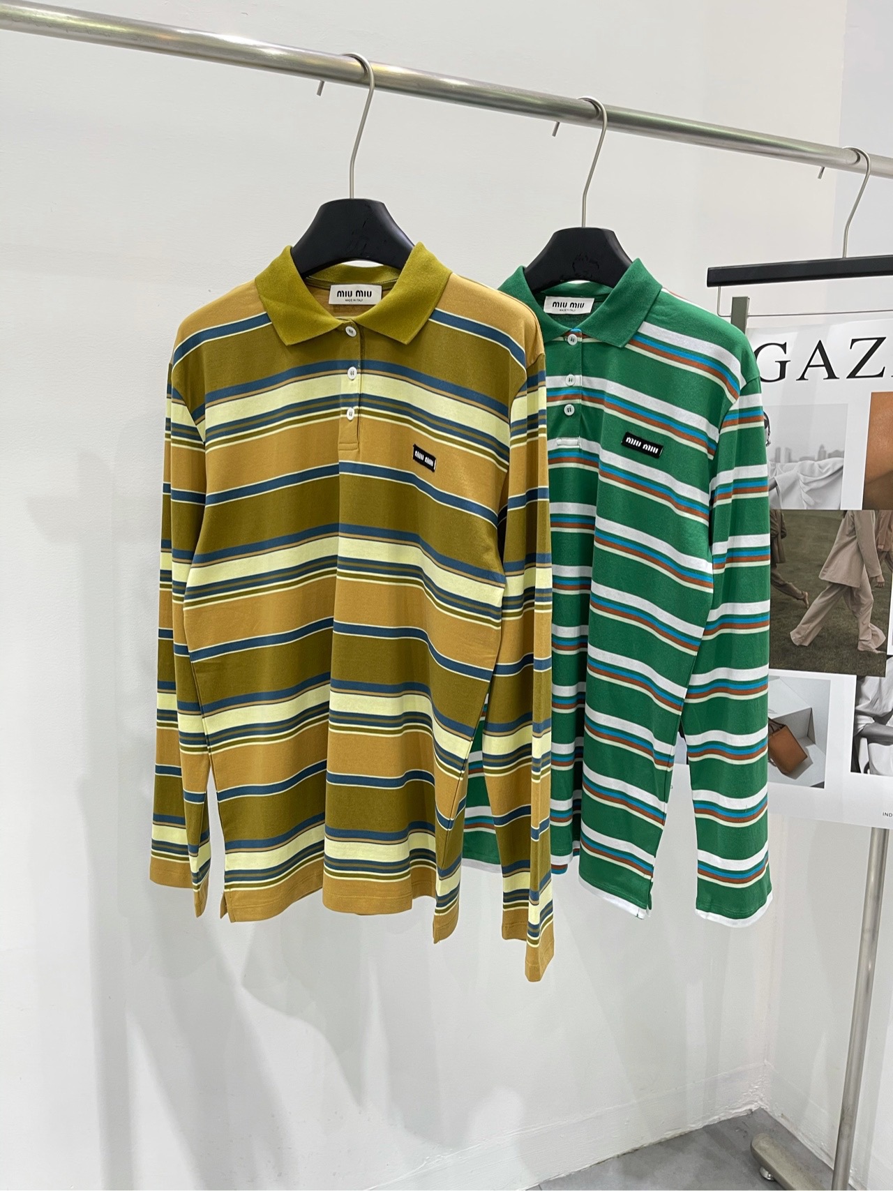 ミュウミュウ リボンＮ級品 ポロシャツ 長袖 襟あり 縞模様 シンプル 純綿 個性的 ファッション 2色可選_1