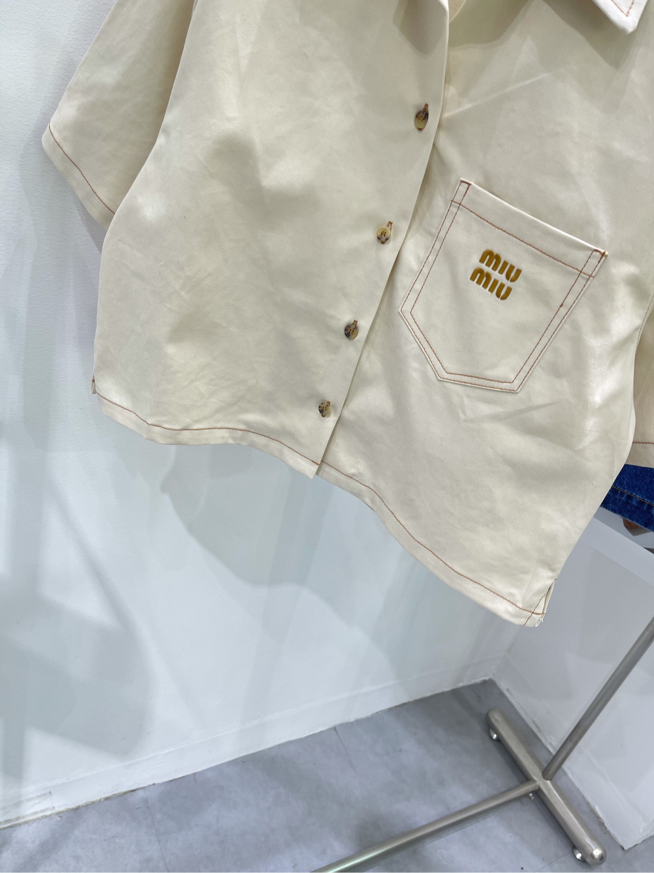 限定販売 最高品質 ミュウミュウ洋服激安通販 トップス デニム 薄い 半袖 ショット 夏品 大人気 ファッション 杏色_6