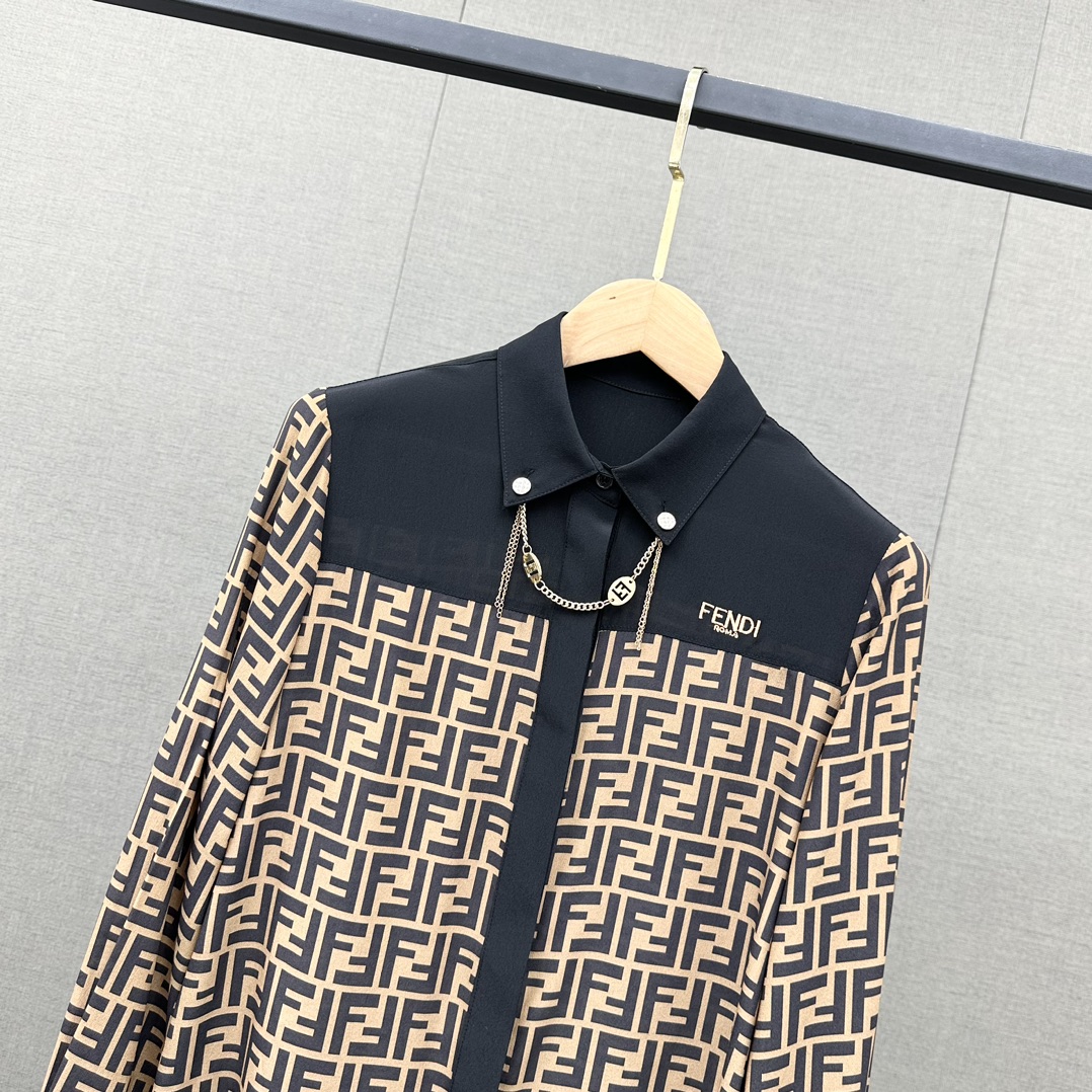 フェンディ t シャツ レディース激安通販 長袖 柔らかい 花柄 シルク ビジネス 品質保証 通気性いい ブラウン_3