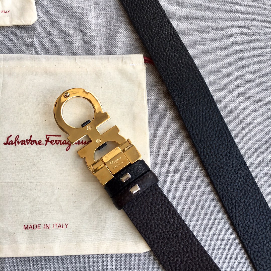 海外セレブ定番愛用 ferragamo ベルト メンズコピー 幅35㎜ 牛革 レザー ビジネス 本革で作られ ゴールドバックル 調整可 メンズ ブラック_2