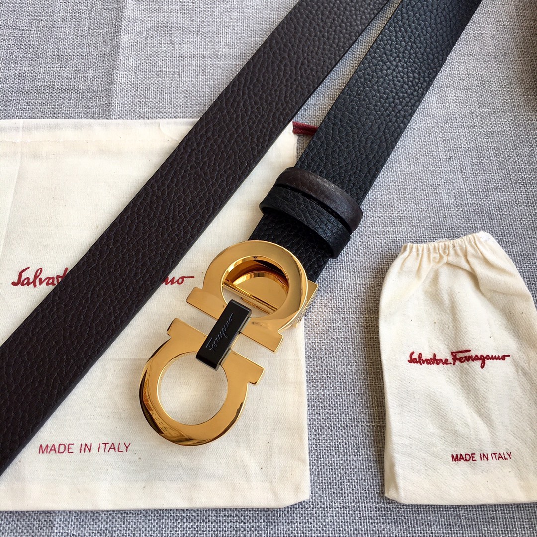 海外セレブ定番愛用 ferragamo ベルト メンズコピー 幅35㎜ 牛革 レザー ビジネス 本革で作られ ゴールドバックル 調整可 メンズ ブラック_3