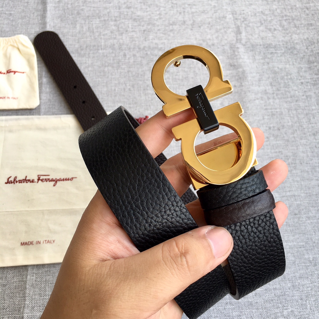 海外セレブ定番愛用 ferragamo ベルト メンズコピー 幅35㎜ 牛革 レザー ビジネス 本革で作られ ゴールドバックル 調整可 メンズ ブラック_4