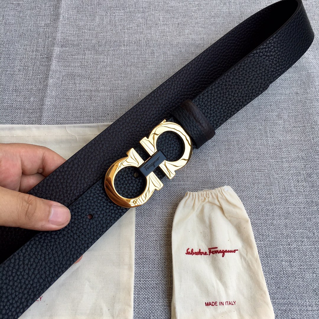 海外セレブ定番愛用 ferragamo ベルト メンズコピー 幅35㎜ 牛革 レザー ビジネス 本革で作られ ゴールドバックル 調整可 メンズ ブラック_6